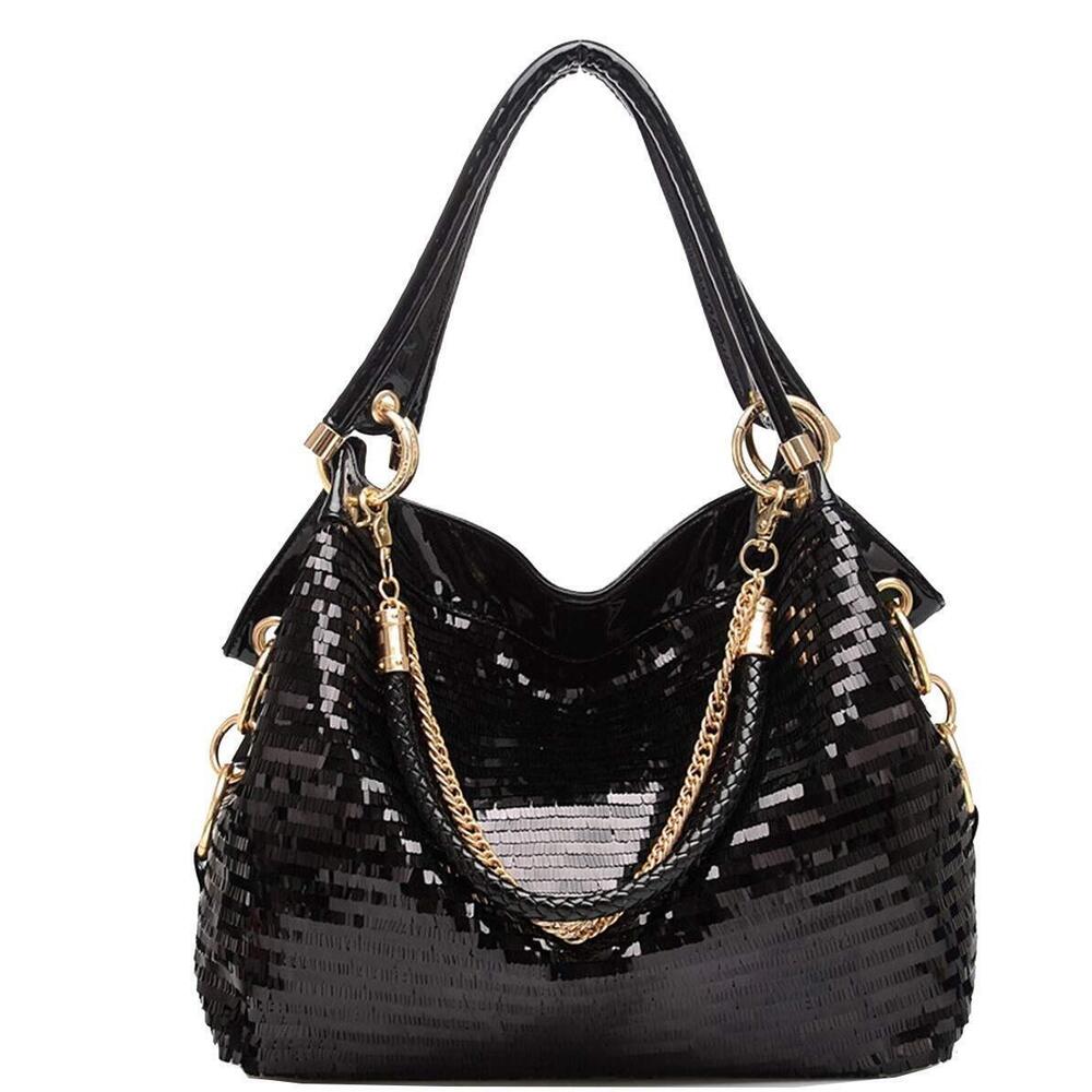 Women Patent Leather Chain Handbags Shoulder Bags for Ladies Sequin - Picture 1 of 4